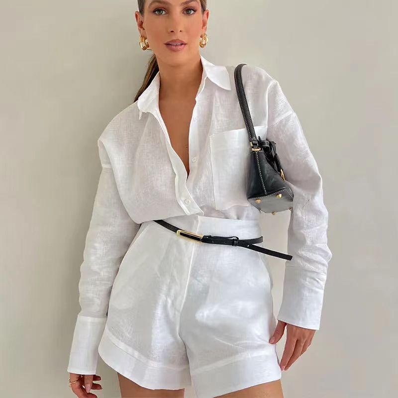 Damen Kurz-Overall mit eleganter Hemdblusen-Optik Shopnory