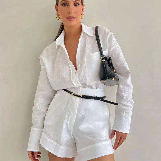 Damen Kurz-Overall mit eleganter Hemdblusen-Optik Shopnory