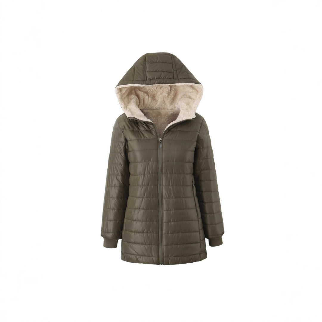 Damen Steppmantel mit Teddyfutter-Kapuze und wärmender Wattierung Shop Nory
