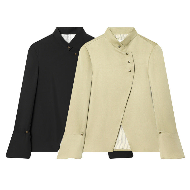 Damen Asymmetrische Blusenjacke mit Stehkragen und ausgestellten Manschetten Shop Nory