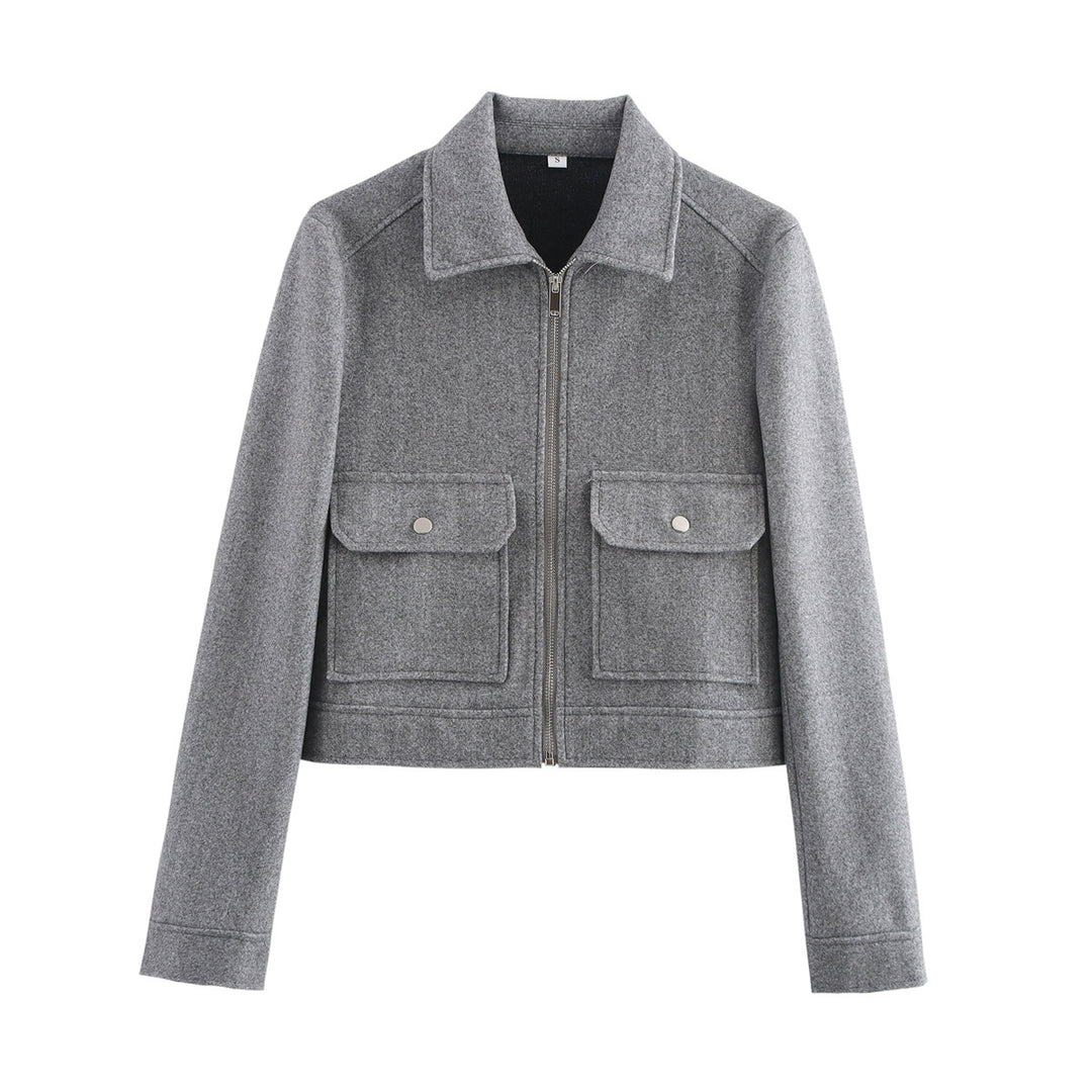 Damen kurze Boxy-Wolljacke mit durchgehendem Reißverschluss und aufgesetzten Pattentaschen Shop Nory