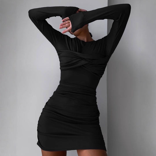 Damen Figurbetontes drapiertes Minikleid mit langen Ärmeln Shop Nory