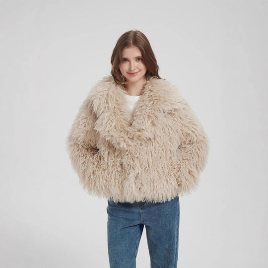 Damen Kurzboxiger Kunstpelz‑Bolero mit langflorigem Hochflor und voluminösem Schalkragen Shop Nory