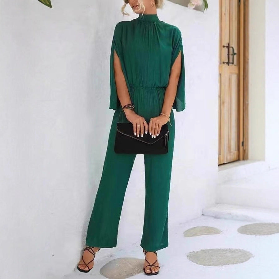 Damen eleganter Jumpsuit mit weitem Bein und Chiffon-Ärmeln Shopnory