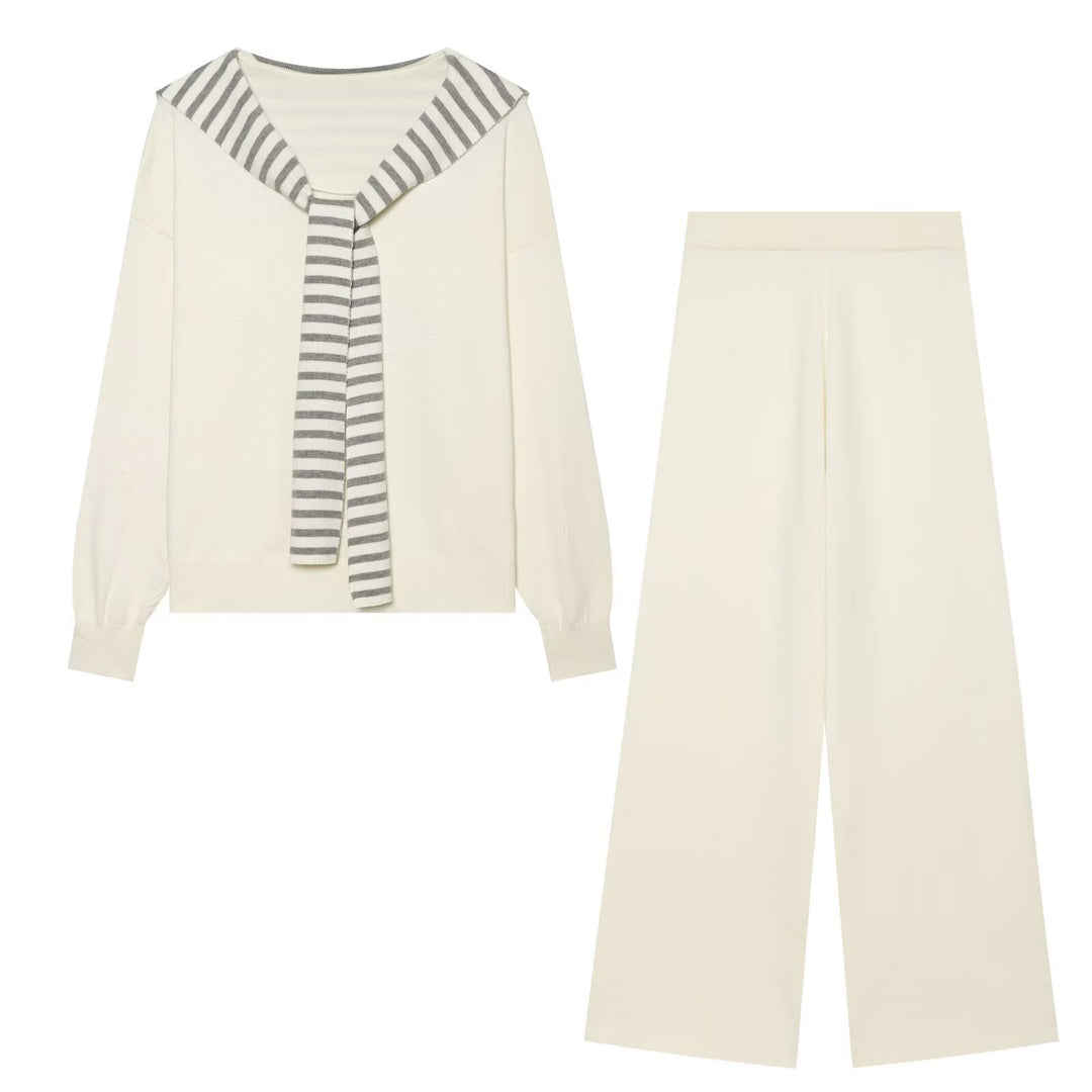 Damen Strickset mit Matrosenkragen-Pullover und weiter Culottehose Shop Nory