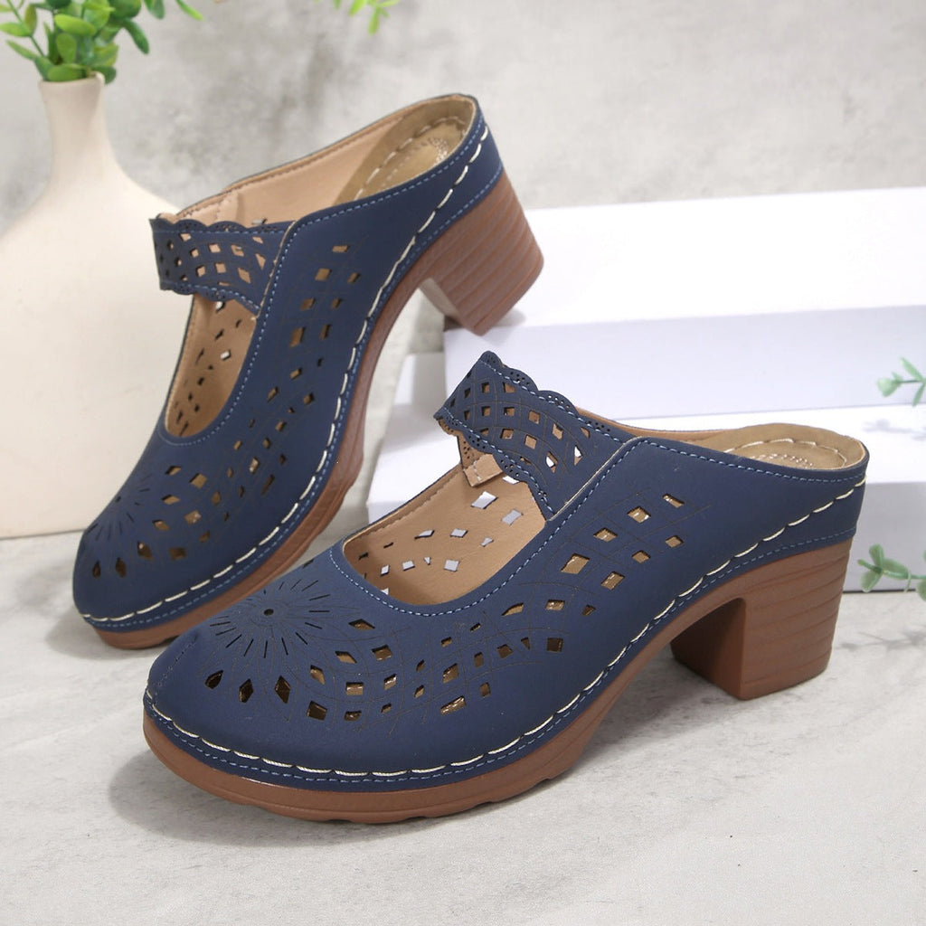 Damen Modische Clogs mit floralem Cut-Out-Design und komfortablem Blockabsatz