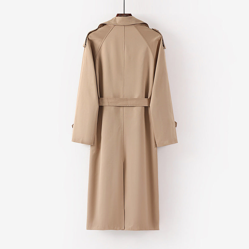Unisex Langer minimalistischer Trenchcoat mit Gürtel und Schulterklappen Shop Nory
