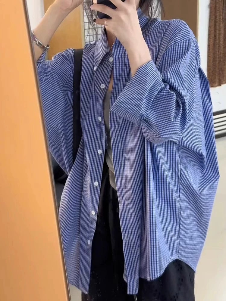 Damen Oversize-Hemd mit Vichy-Karo, weitem Fall und durchgehender Knopfleiste Shop Nory