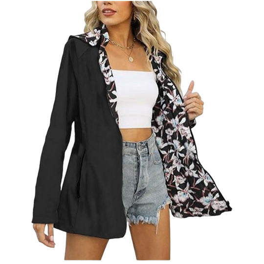Damen leichte Übergangsjacke mit floralem Innenfutter