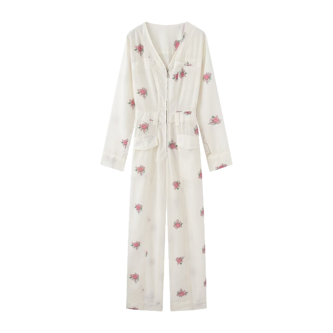 Damen Weicher Viskose-Overall mit floralem Print, Reißverschluss und weitem Bein Shop Nory