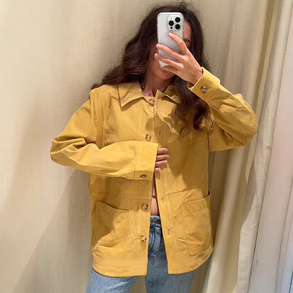 Damen Oversize Baumwoll-Worker-Jacke mit aufgesetzten Taschen Shop Nory