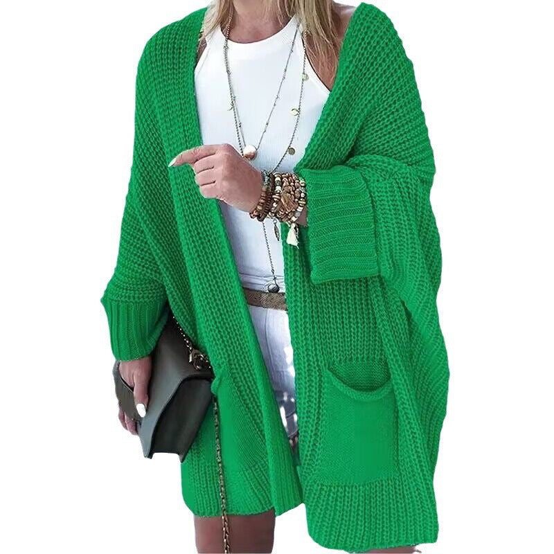 Damen Oversize Grobstrick-Cardigan mit weitem Schalkragen und aufgesetzten Taschen Shop Nory