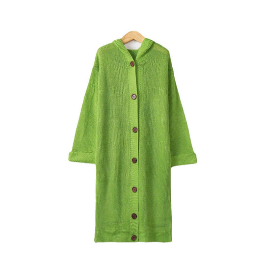 Damen Kapuzen-Longcardigan aus mitteldickem Rippstrick mit durchgehender Knopfleiste und lockerem Oversize-Schnitt Shop Nory