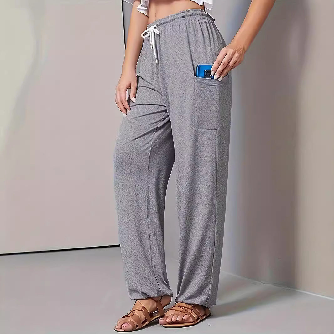 Damen Lockerer Jersey-Loungehose mit Elastikbund, Kordelzug und großer Seitentasche Shop Nory