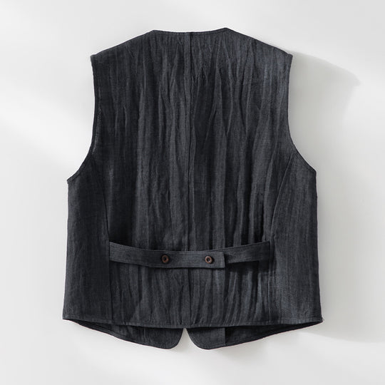 Damen Leinenweste mit V‑Ausschnitt, aufgesetzten Taschen und entspannter Passform Shop Nory