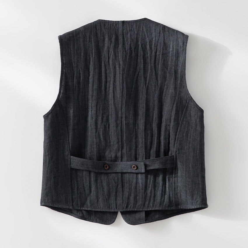 Damen Leichte Leinenweste im Utility-Look mit V-Ausschnitt und großen Aufgesetzten Taschen Shop Nory