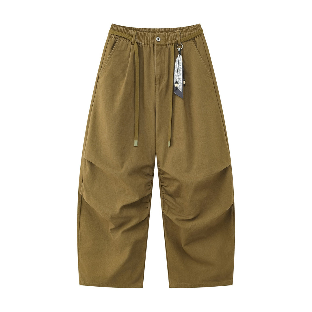Damen Weite Culotte‑Hose mit Elastikbund, Stufenfalten und dekorativem Tuchanhänger Shop Nory