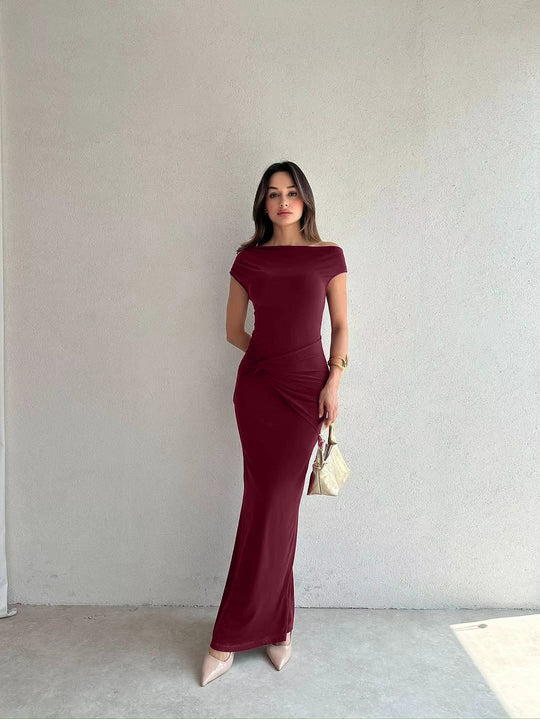 Damen Elegantes Maxikleid mit Off-Shoulder Design und dekorativer Raffung