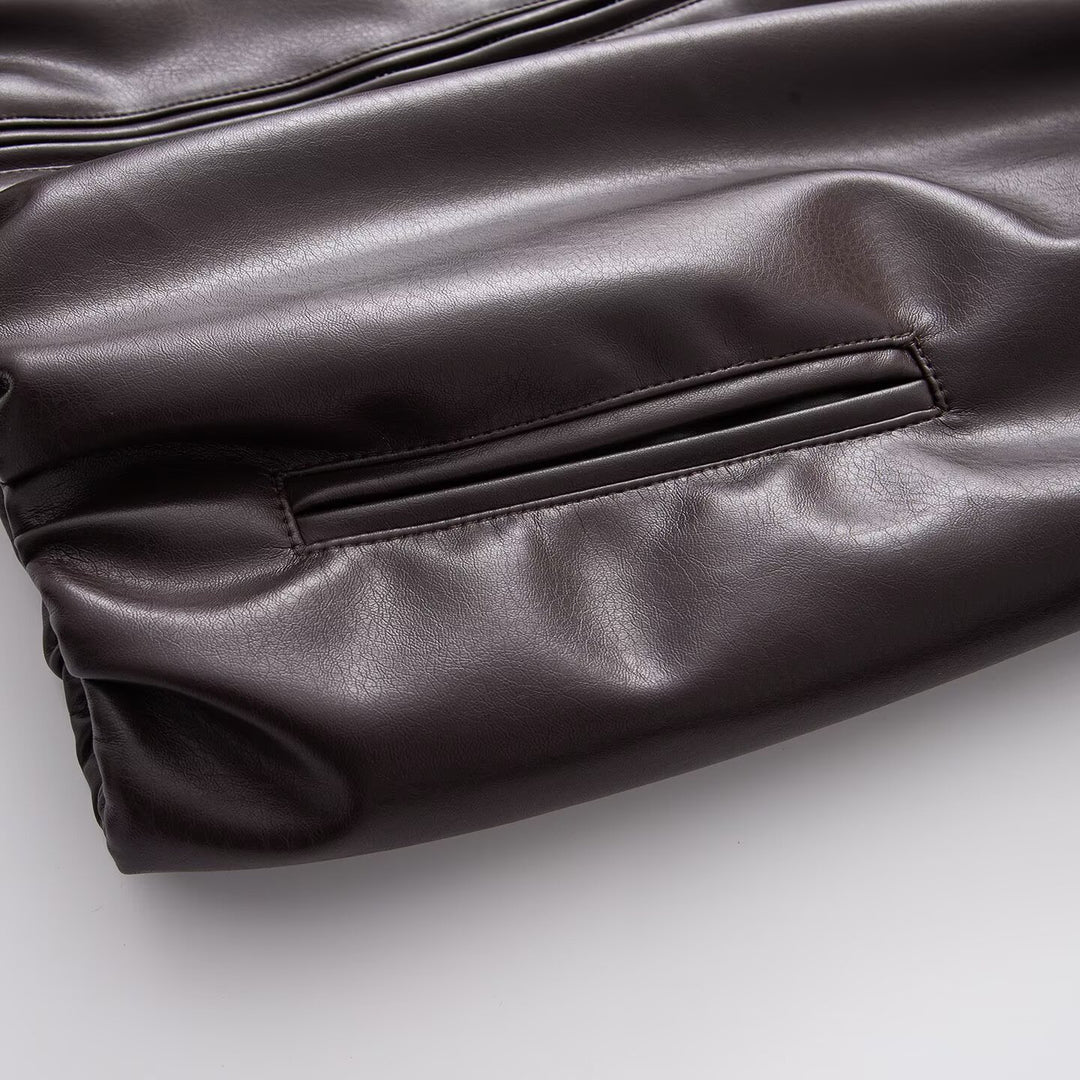 Damen Oversized Kunstleder-Blousonjacke mit Kragen, Reißverschluss und elastischem Saum Shop Nory