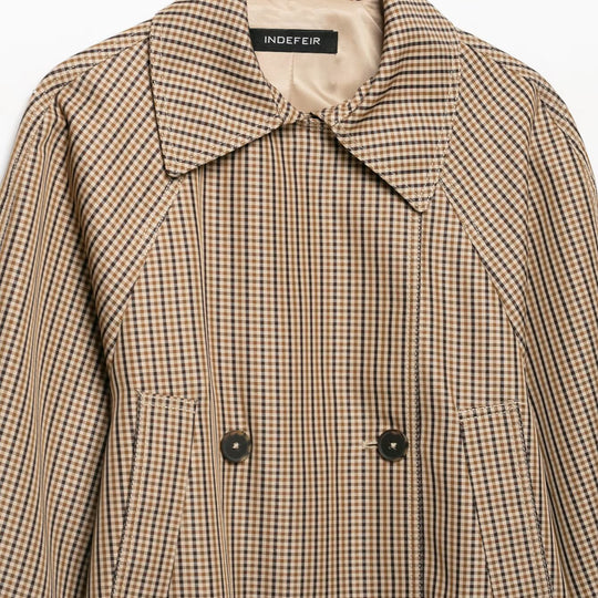 Damen Kurz-Trenchjacke im Glencheck mit kastiger Silhouette, Bindegürtel und Raglanärmeln Shop Nory