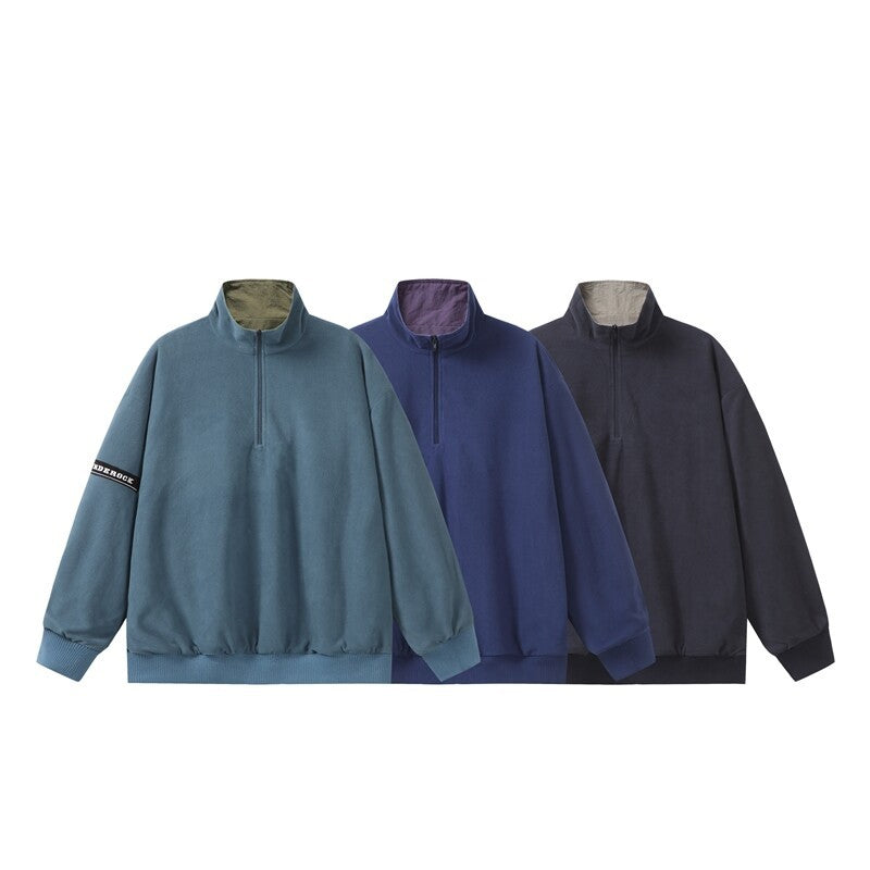 Unisex Oversize Windbreaker-Pullover mit halbem Reißverschluss und geripptem Saum Shop Nory
