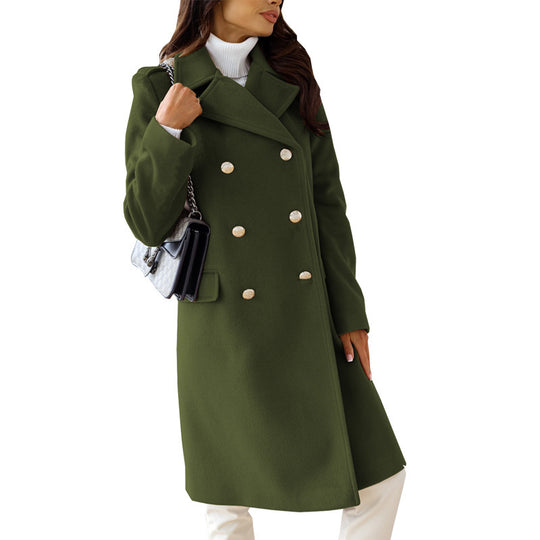 Damen Eleganter zweireihiger Wollmixmantel mit taillierter Silhouette und dekorativen Metallknöpfen Shop Nory