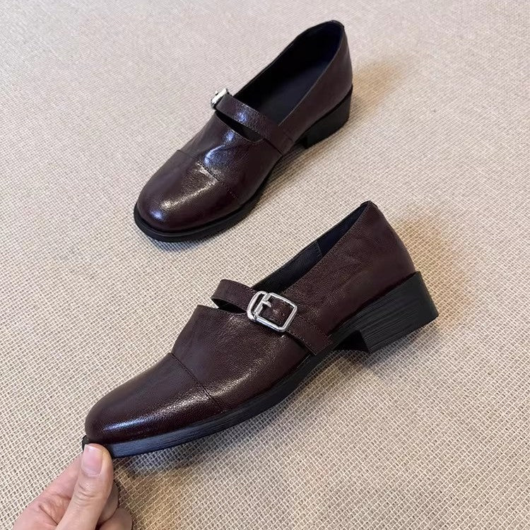 Damen Flache Leder‑Mary‑Jane‑Loafer mit verstellbarer Metallschnalle Shop Nory