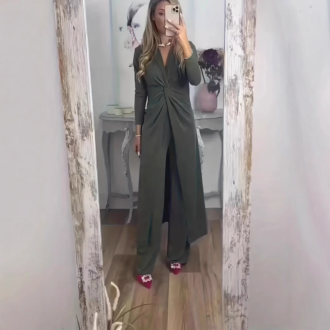 Damen Maxikleid mit V-Ausschnitt, Knotendetail und Animal-Print Shop Nory