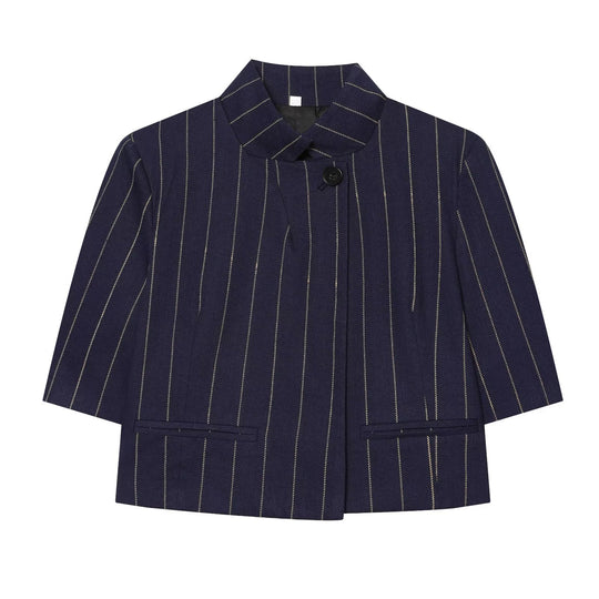 Damen Kurzblazer im Boxy-Cut mit Stehkragen und Nadelstreifen Shop Nory