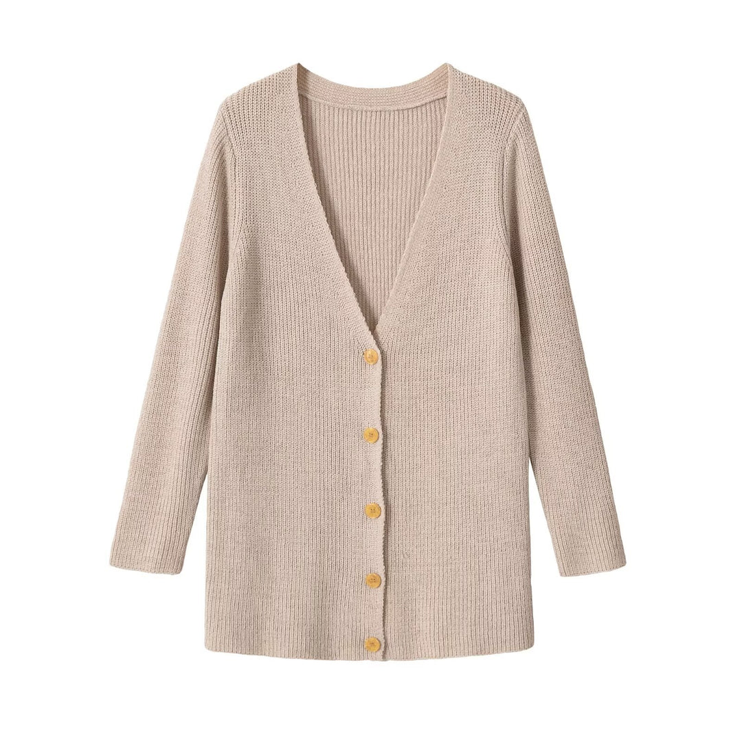 Damen Longline-Strickcardigan mit V-Ausschnitt und durchgehender Knopfleiste Shop Nory