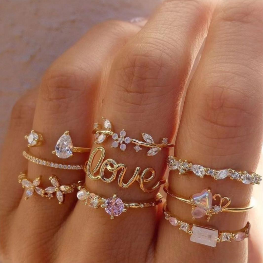 Damen Ring-Set mit herzförmigen und inschriftlichen Designs Shop Nory