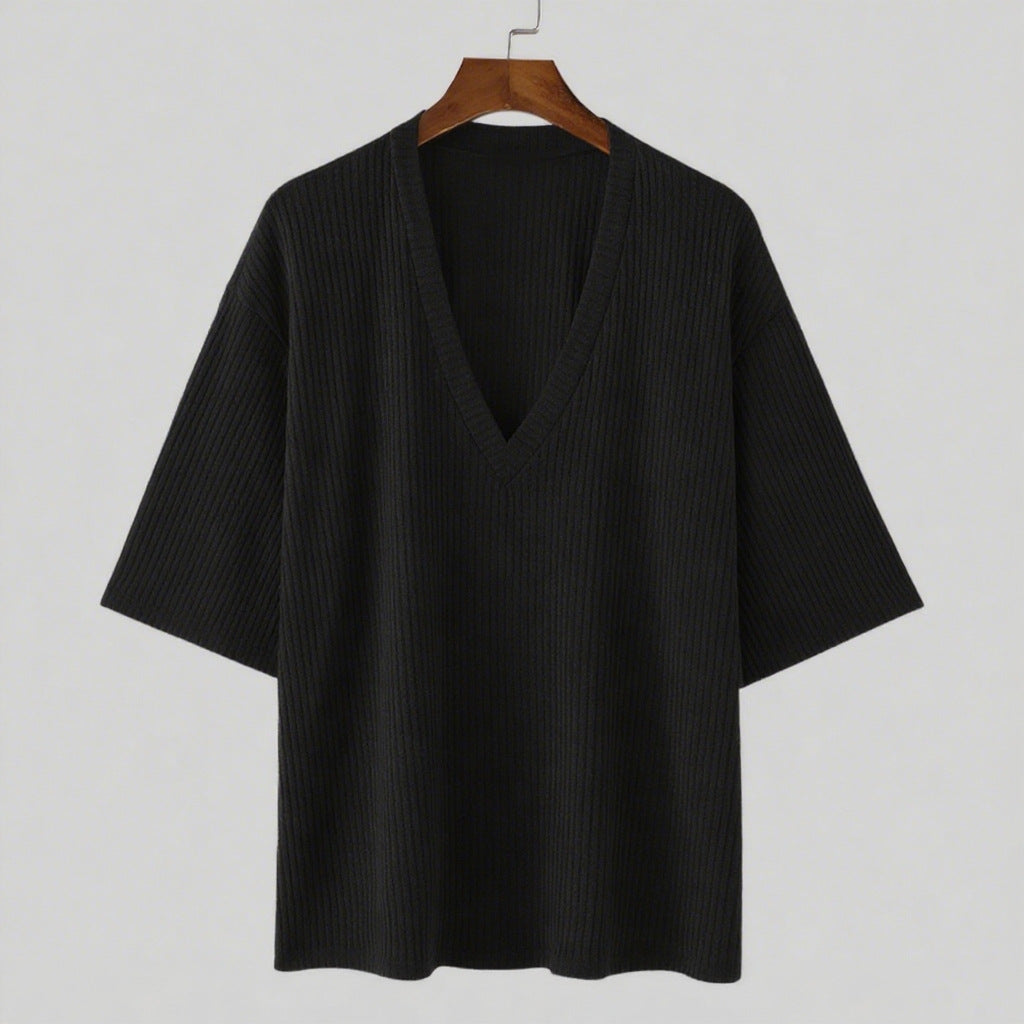 Damen V-Ausschnitt Oversize-Shirt aus strukturiertem Baumwollmaterial