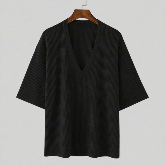Damen V-Ausschnitt Oversize-Shirt aus strukturiertem Baumwollmaterial