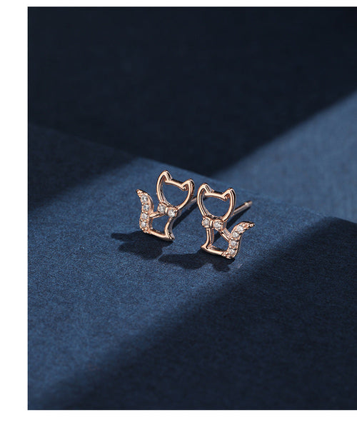 1 Paar 925 Sterling Silber Zirkon 925 Sterling Silber Ohrringe Katzenohren Stecker | Shop Nory