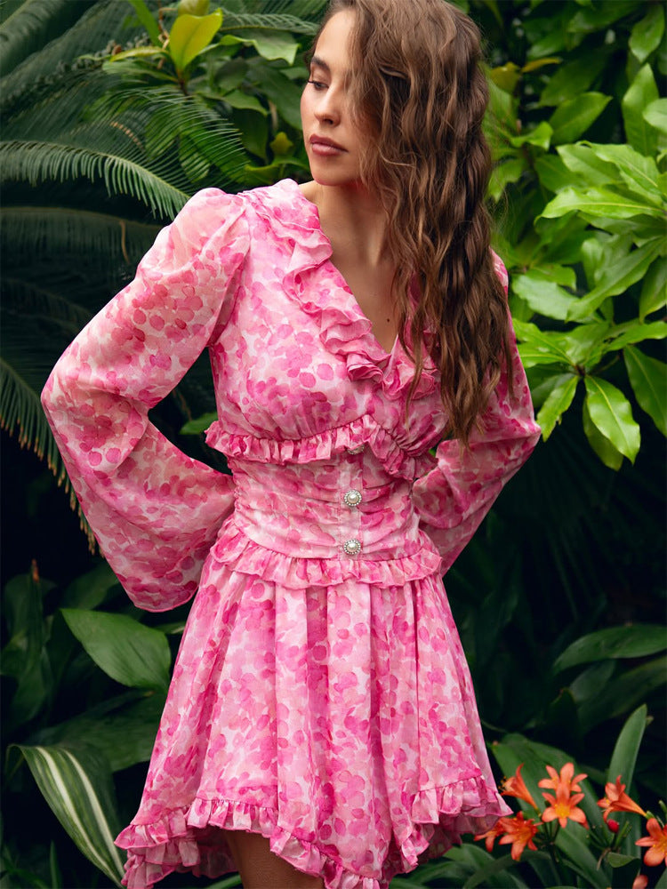 Damen Kurzes Rüschen‑Kleid mit tailliertem Korsettbund und Ballonärmeln Shop Nory