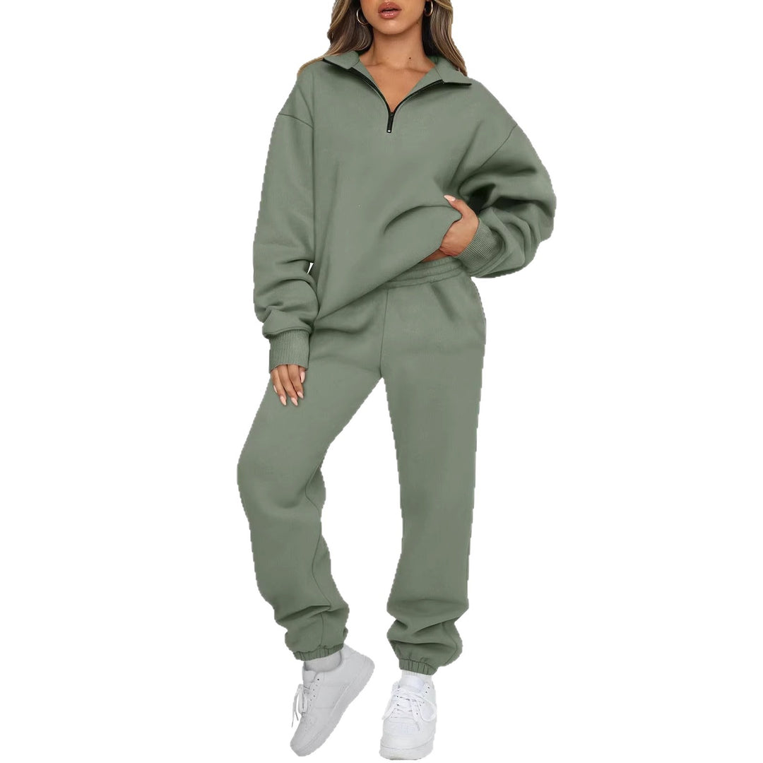 Damen nan Halbzip-Loungewear-Set mit übergroßem Kragenpullover und taillierter Jogginghose mit elastischem Bund Shop Nory