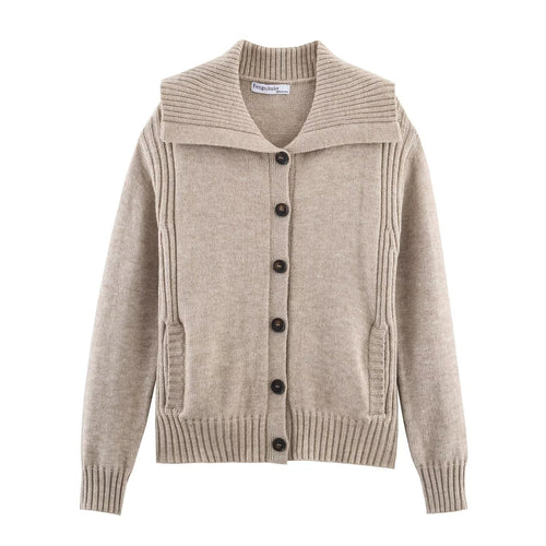 Damen Strickcardigan mit oversized Segelkragen und Zopfmuster-Details Shop Nory