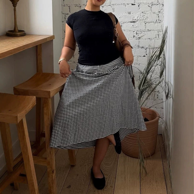 Damen Vichykaro-Midirock mit hoher Taillenpasse und schmeichelnder A-Linien-Silhouette Shop Nory