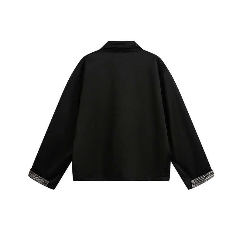 Unisex Kurz geschnittene Boxy-Blousonjacke mit karierter Innenfütterung und Brustzippertasche Shop Nory