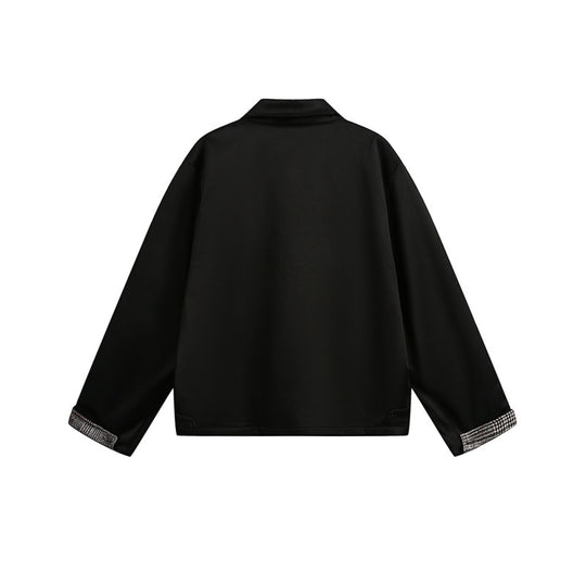 Unisex Kurz geschnittene Boxy-Blousonjacke mit karierter Innenfütterung und Brustzippertasche Shop Nory