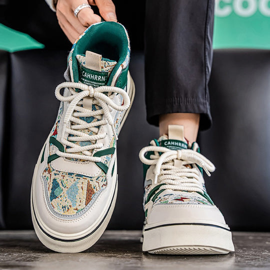 Damen modische High-Top Plateausneaker mit gewebtem Gobelinmuster, gepolstertem Knöchelkragen und dämpfender EVA-Sohle Shop Nory