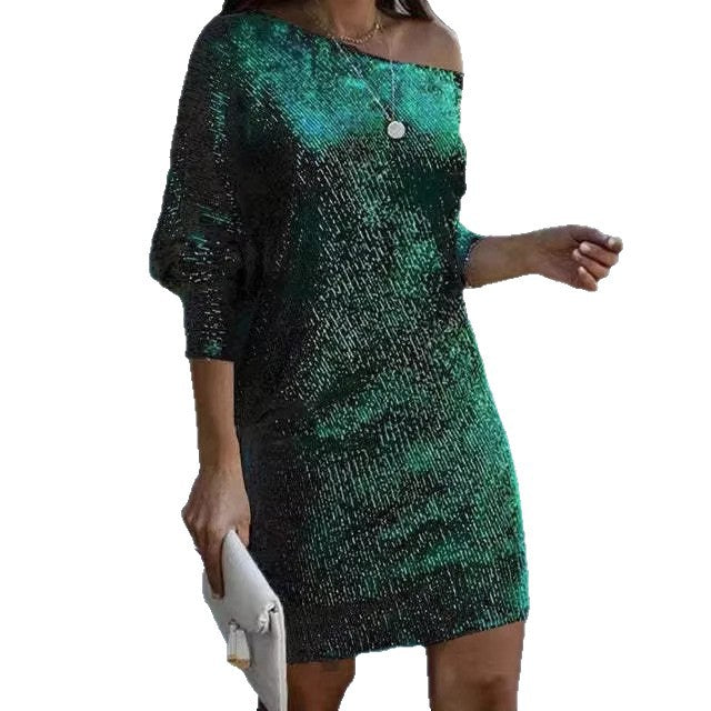 Damen Schulterfreies Strick-Minikleid mit Fledermausärmeln Shop Nory