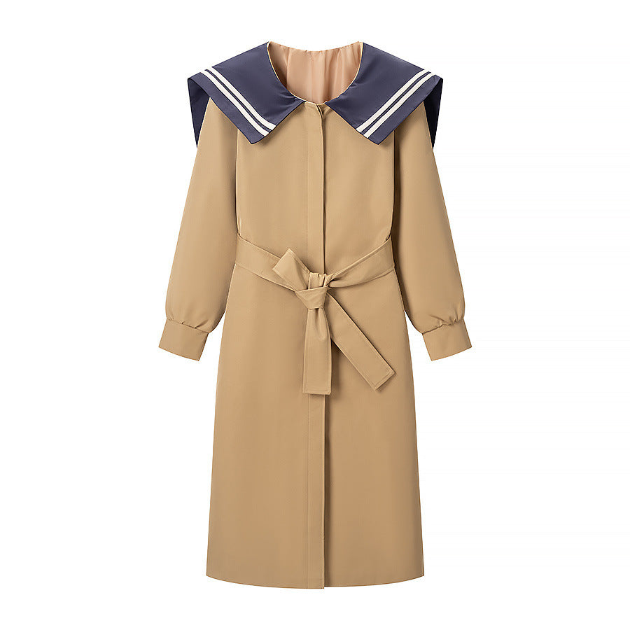 Damen Trenchcoat mit übergroßem Matrosenkragen, Taillengürtel und verdeckter Knopfleiste Shop Nory