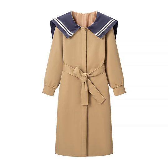 Damen Trenchcoat mit übergroßem Matrosenkragen, Taillengürtel und verdeckter Knopfleiste Shop Nory