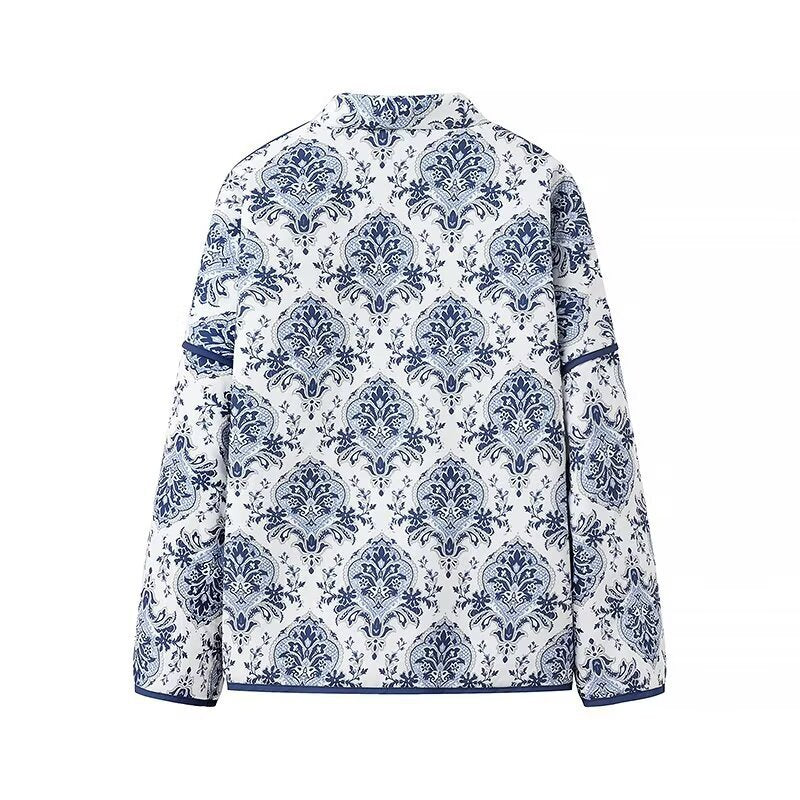 Damen Gesteppte Kimono‑Jacke mit ornamentaler Jacquardoptik und kontrastierter Paspel Shop Nory