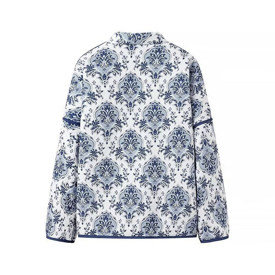 Damen Gesteppte Kimono‑Jacke mit ornamentaler Jacquardoptik und kontrastierter Paspel Shop Nory