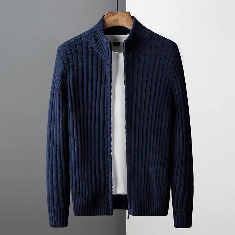 Herren Rippenstruktur-Zipjacke aus Baumwollmix mit Stehkragen Shop Nory