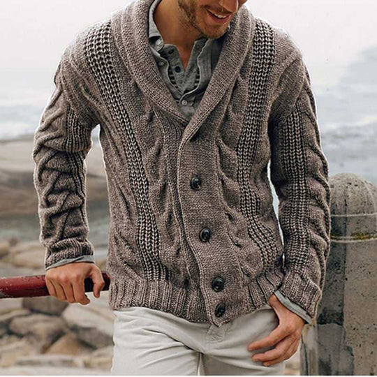 Herren grobstrick Cardigan mit Schalkragen und Zopfmuster Shop Nory