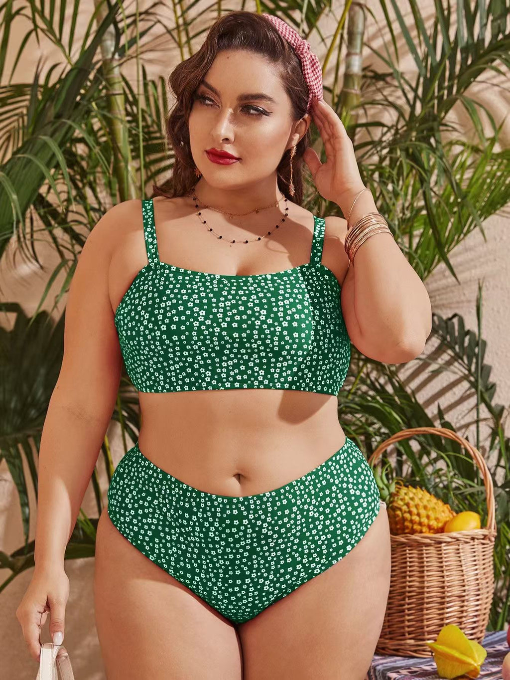 Damen Hochgeschnittener Bikini mit verspieltem Punktedesign