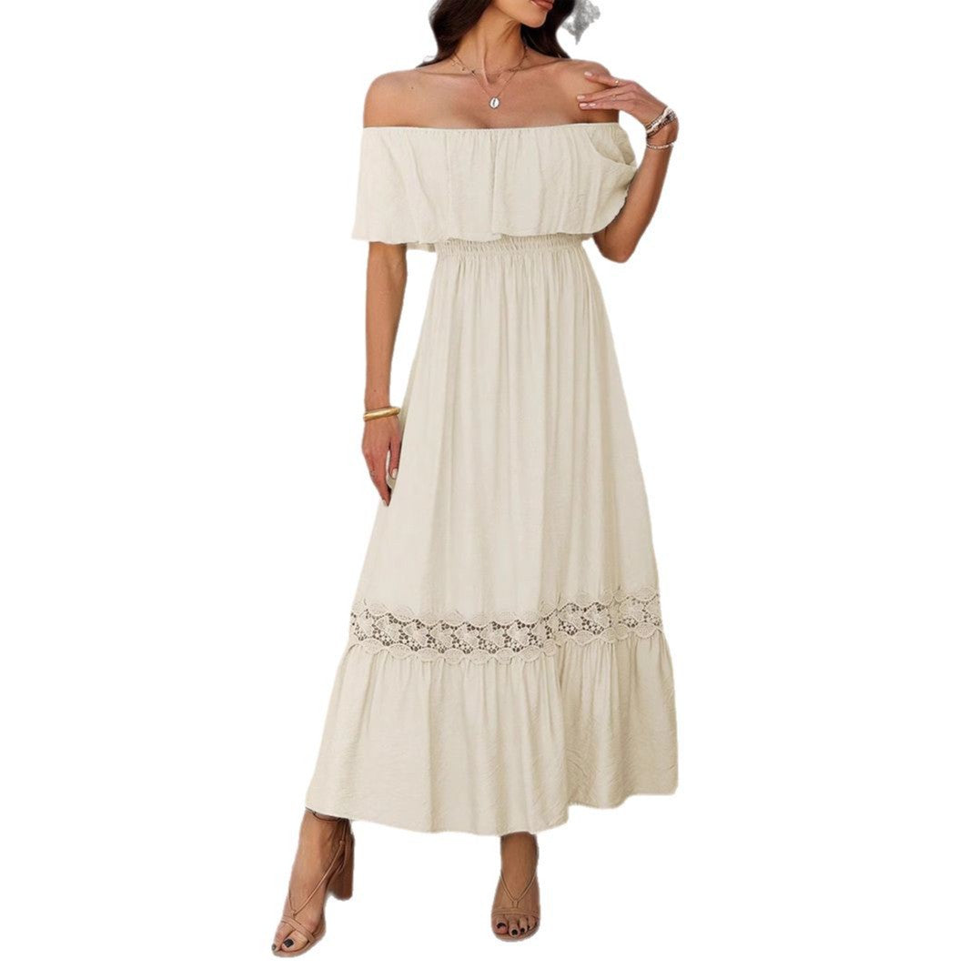 Damen Off-Shoulder Maxikleid mit Rüschendetails Shopnory